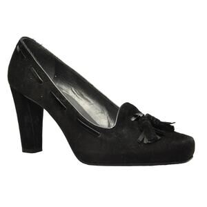 Stuart Weitzman Suede Leather Tassel Platform Pump Black 7 Pre-Owned